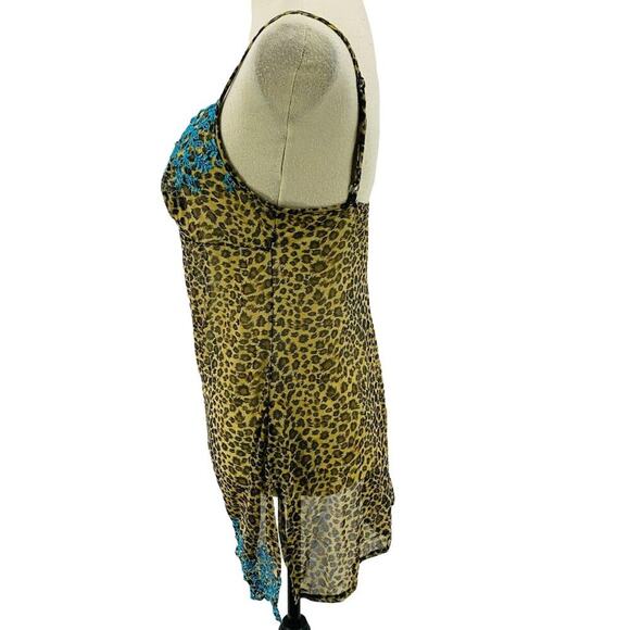 Vintage Y2K Victoria's Secret Babydoll Sheer Leopard Teal Embroidered Nightie M - Picture 4 of 8